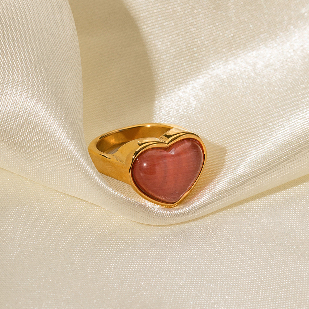 18K Gold Pink Heart Ring