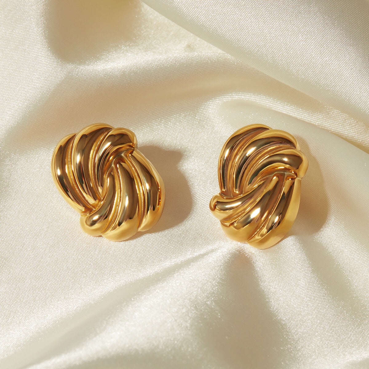 18K Gold Ocean Wave Statement Stud Earrings