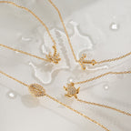 18K Gold Ocean Sparkle Seashell Palm Tree Small Hoop Huggie Earrings with Charm