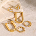 18K Gold Heart Studs Small Hoop Huggie Earrings Set