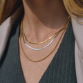 18K Gold and Silver Two Tone Herringbone Snake Rope Chain Layered Necklace Set