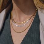 18K Gold and Silver Two Tone Herringbone Snake Rope Chain Layered Necklace Set