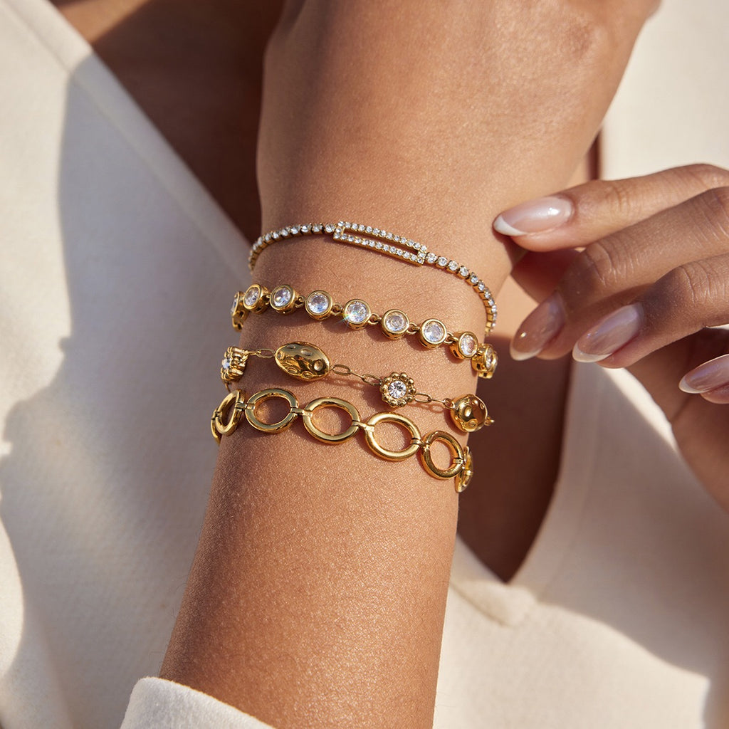18K Gold Couture Ice Tennis Circle Chain Bracelet Stack