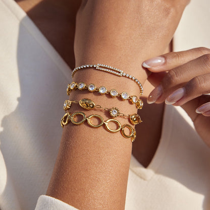 18K Gold Couture Ice Tennis Circle Chain Bracelet Stack