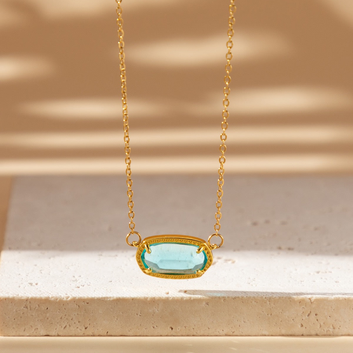 18K Gold Trendy Birthstone Pendant Necklace