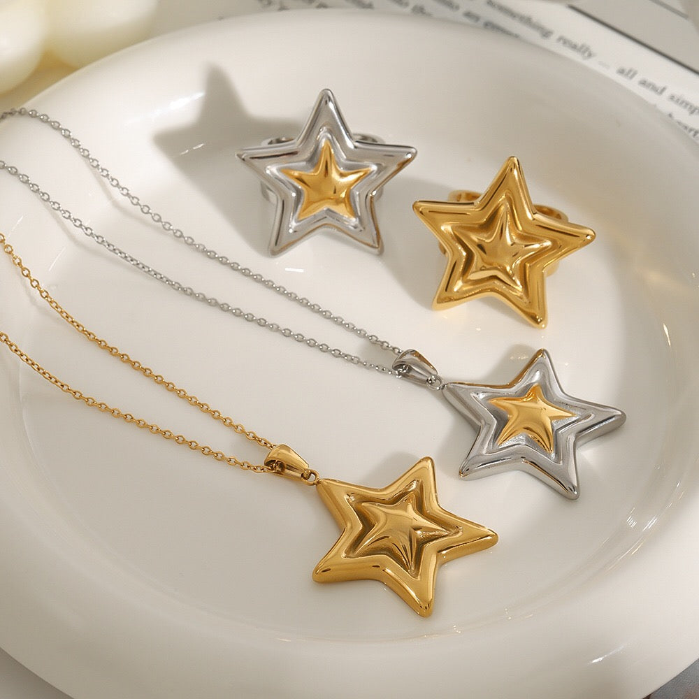 18K Gold Shiny Star Pendant Necklace