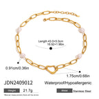 18K Gold Paperclip Chain Pearl Beads Pendant Necklace