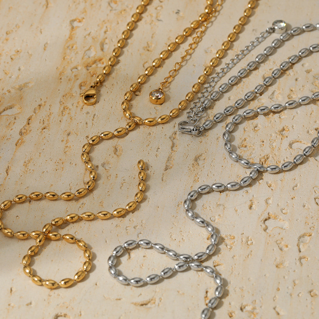 18K Gold Minimalist Beaded Lariat Necklace