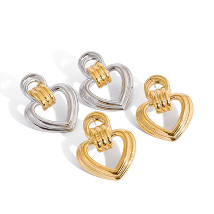 18K Gold Abstract Love Geometric Heart Statement Stud Earrings