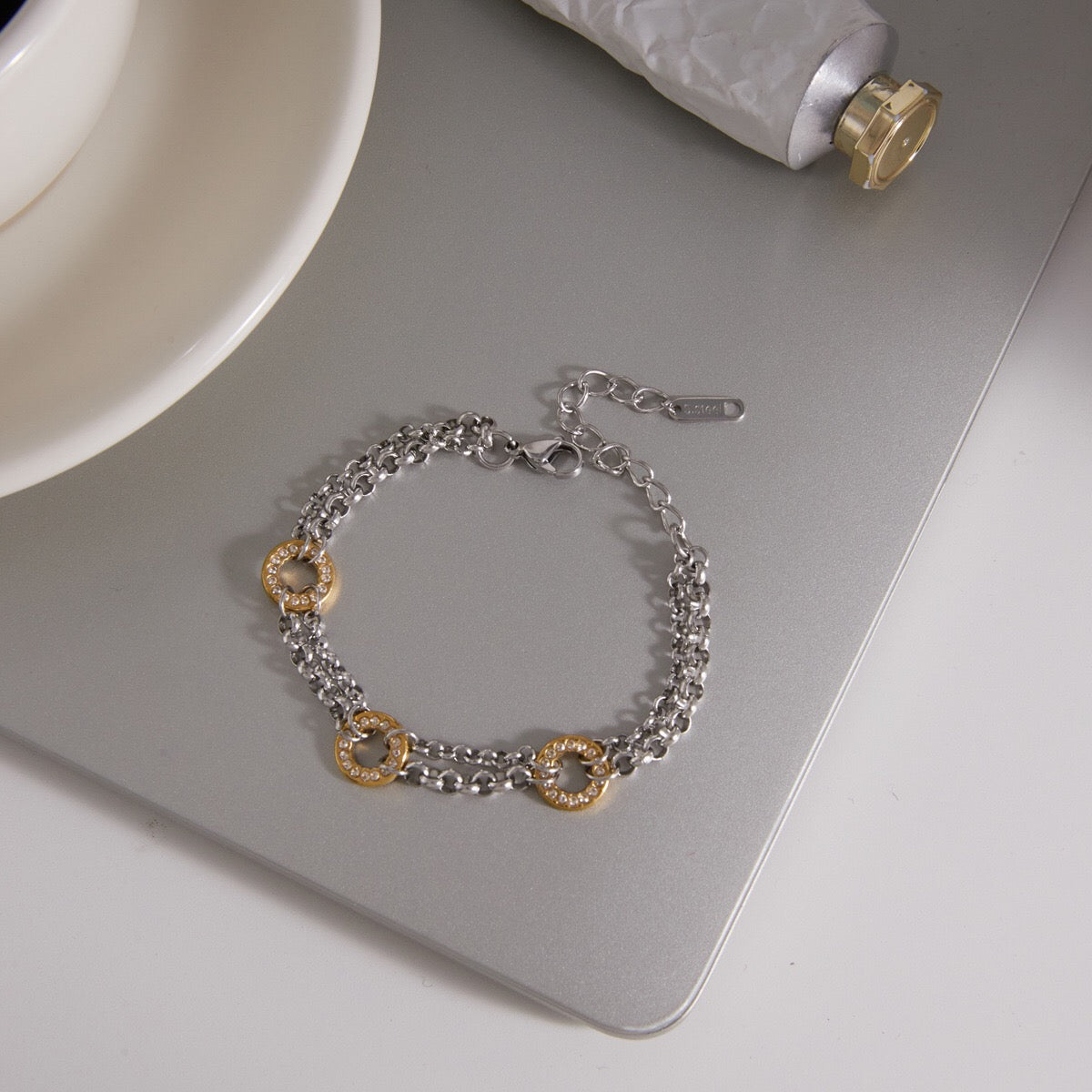 18K Gold and Silver Off Duty Two Tone Chain Bracelet