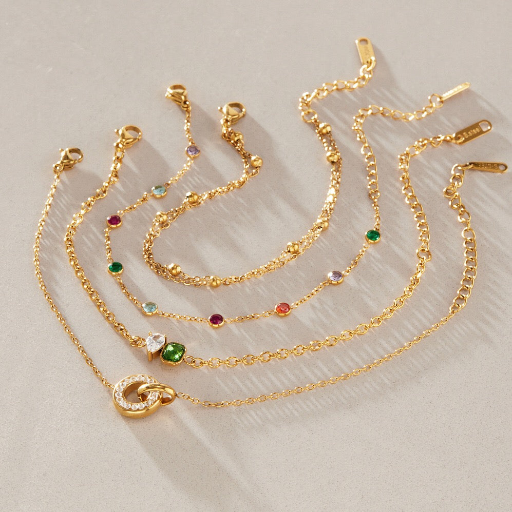 18K Gold Sweet Spark Dainty Chain Color Gem Bracelet Stack