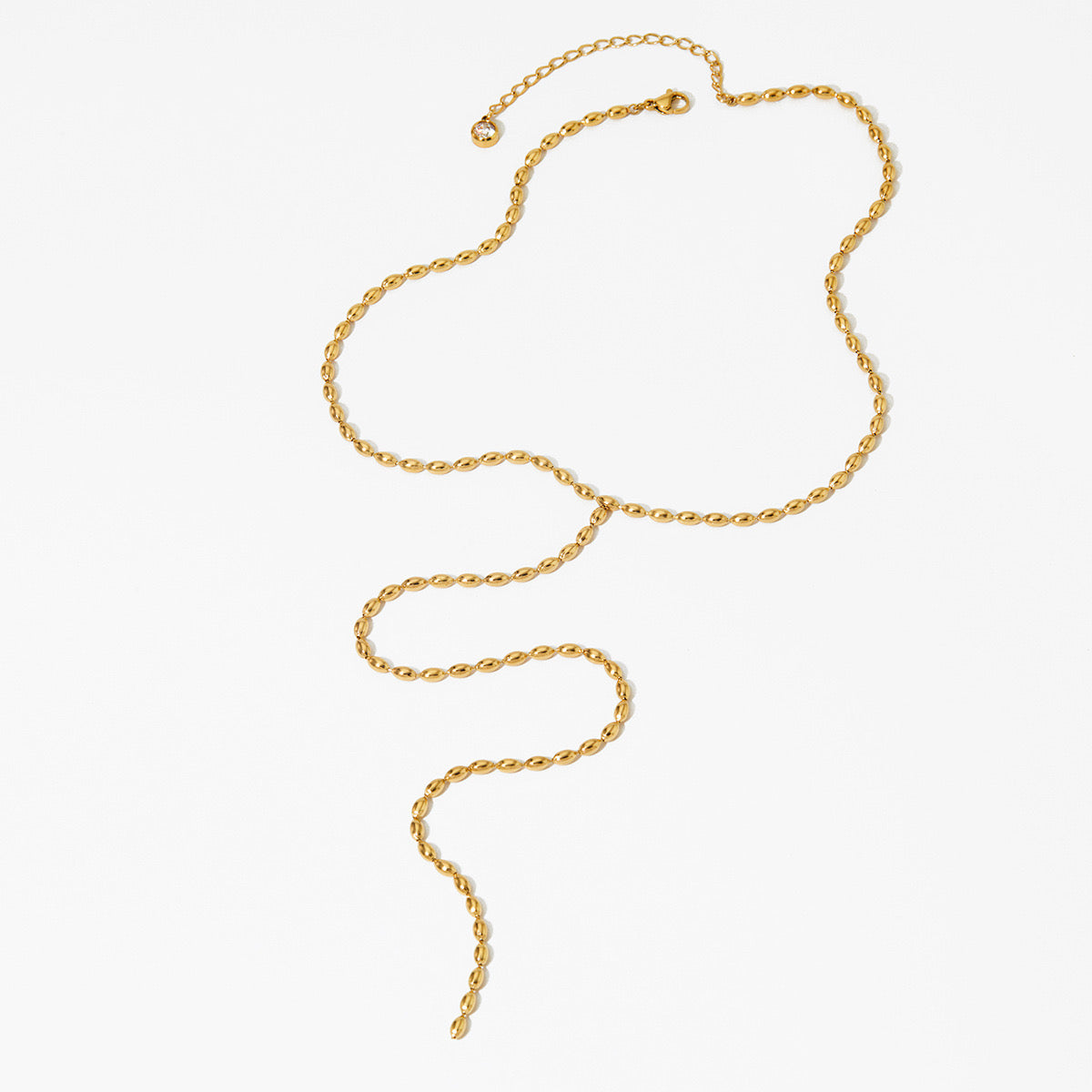 18K Gold Minimalist Beaded Lariat Necklace