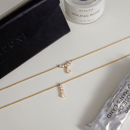 18K Gold High-wattage sparkle Pedant Y Shape Layered Necklace Set