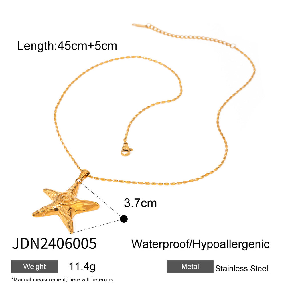 18K Gold Ocean Swirl Starfish Pendant Necklace