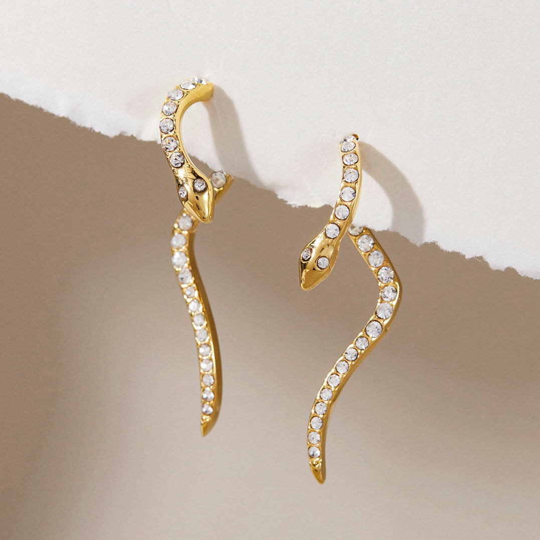18K Gold Snake Ear Cuff & Stud Earrings Set