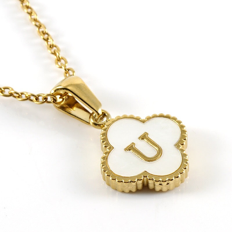 18K Gold Initial Clover Pendant Necklace