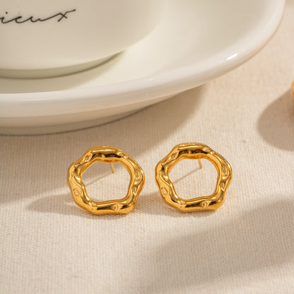 18K Gold Bubble Circle Stud Earrings