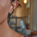 18K Gold Elegant Pearl Stud Earrings Ear Cuffs Set