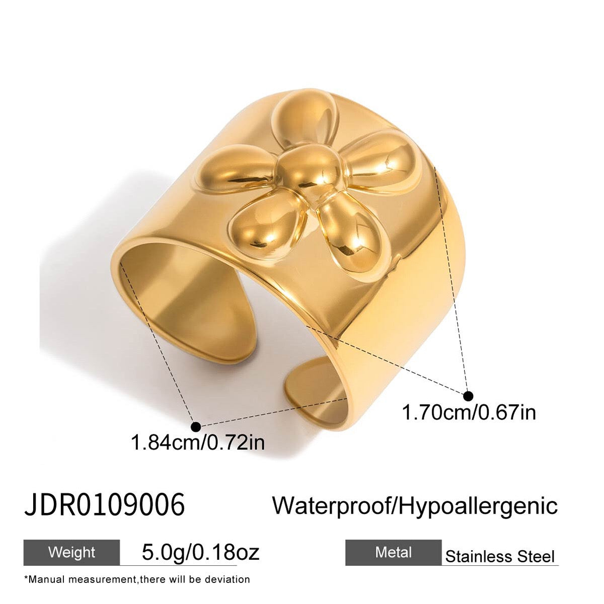 18K Gold Gentle Strength Flower Statement Band Ring