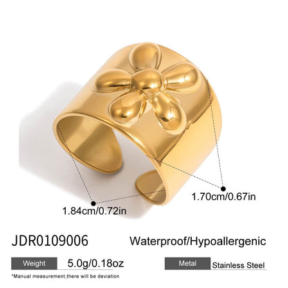 18K Gold Gentle Strength Flower Statement Band Ring