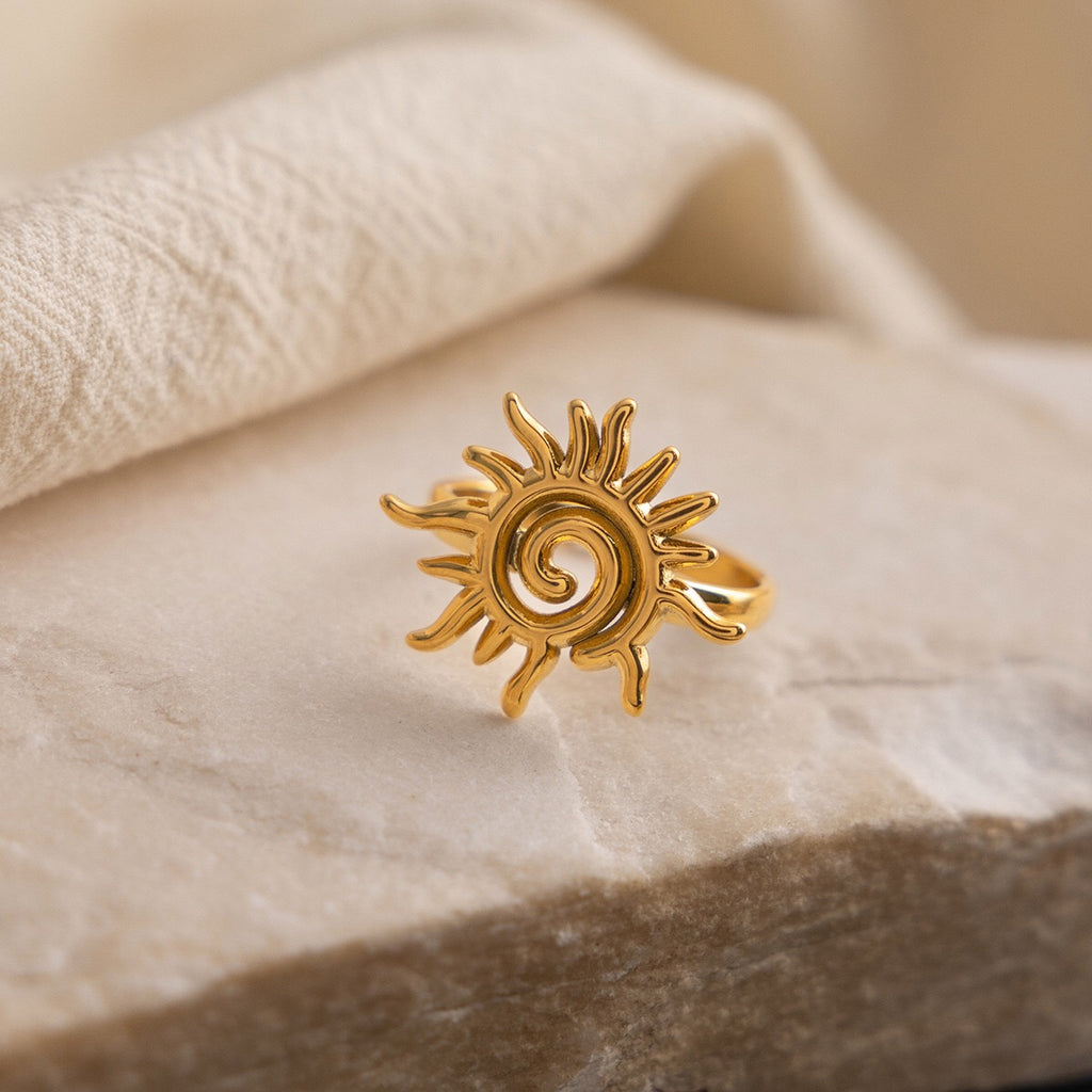 18K Gold Golden Spiral Sun Statement Ring