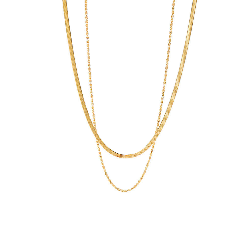 18K Gold Rope Chain Herringbone Layered Necklace