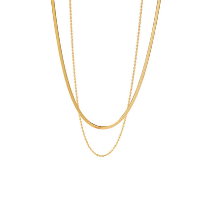 18K Gold Rope Chain Herringbone Layered Necklace