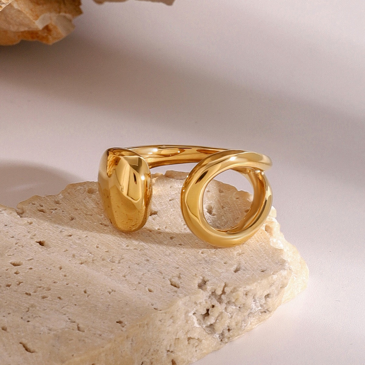 18K Gold Smooth Geometric Statement Cuff Ring