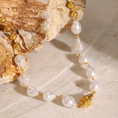 18K Gold Chunky Baroque Pearl Ball Chain Beaded Statement Necklace