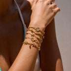 18K Gold Shimmering Dainty Flower Bow Bracelet Stack