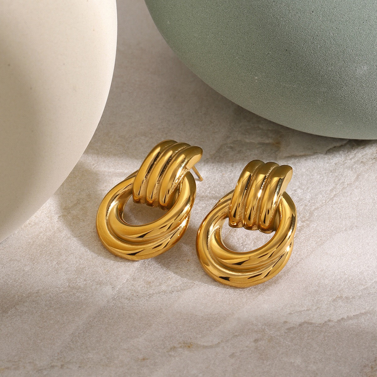 18K Gold Trendy Geometric Statement Stud Earrings