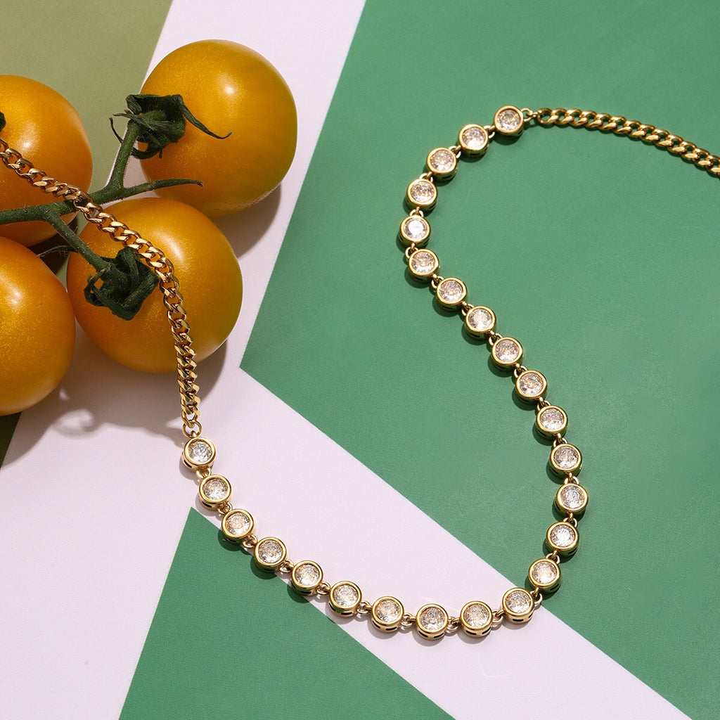 18K Gold Chic Tennis Chain Choker Necklace