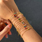 18K Gold Cross Birthstone Bracelets Set