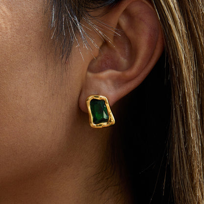 18K Gold Liquid Form Statement CZ Stud Earrings