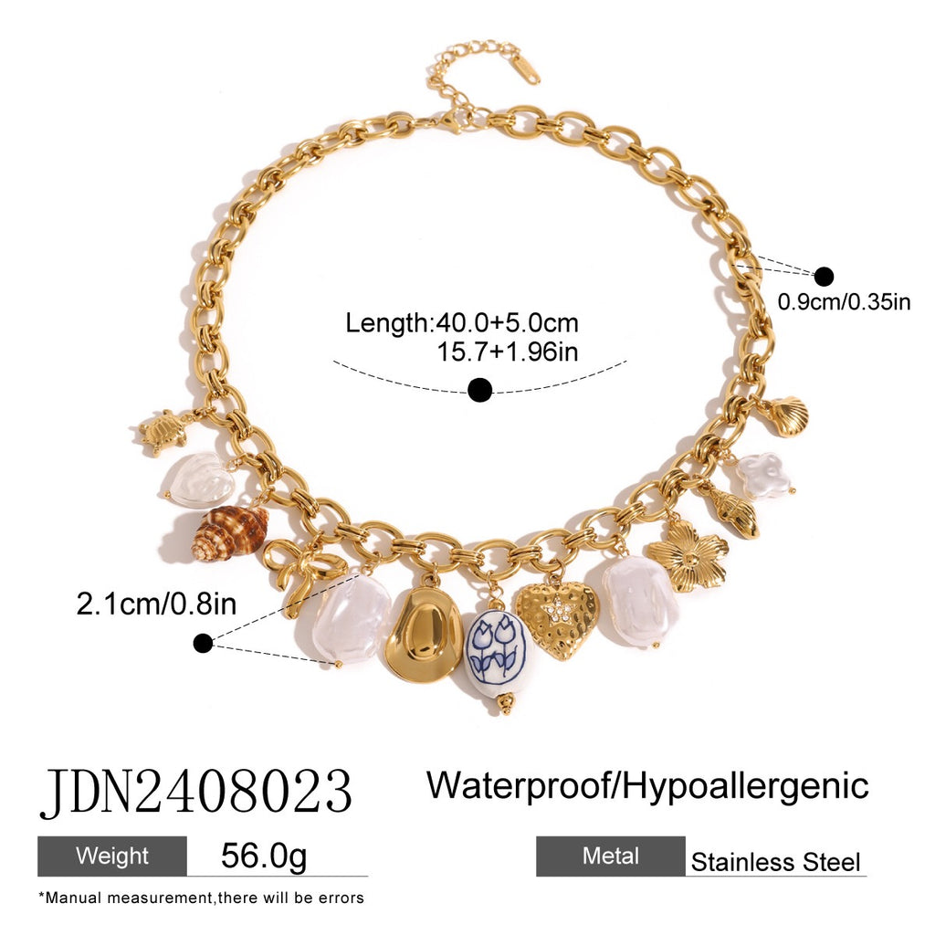 18K Gold Summer Pearl Cowboy Hat Charm Necklace