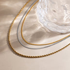 18K Gold and Silver Two Tone Herringbone Snake Rope Chain Layered Necklace Set