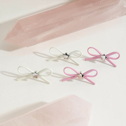 Pink Bow Cute Stud Silver Earrings