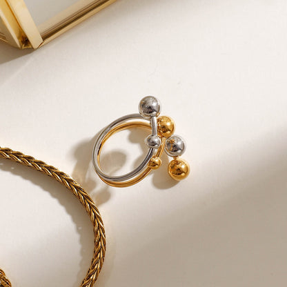 18K Gold and Silver Two Tone Orbit Beads Cuff Ring