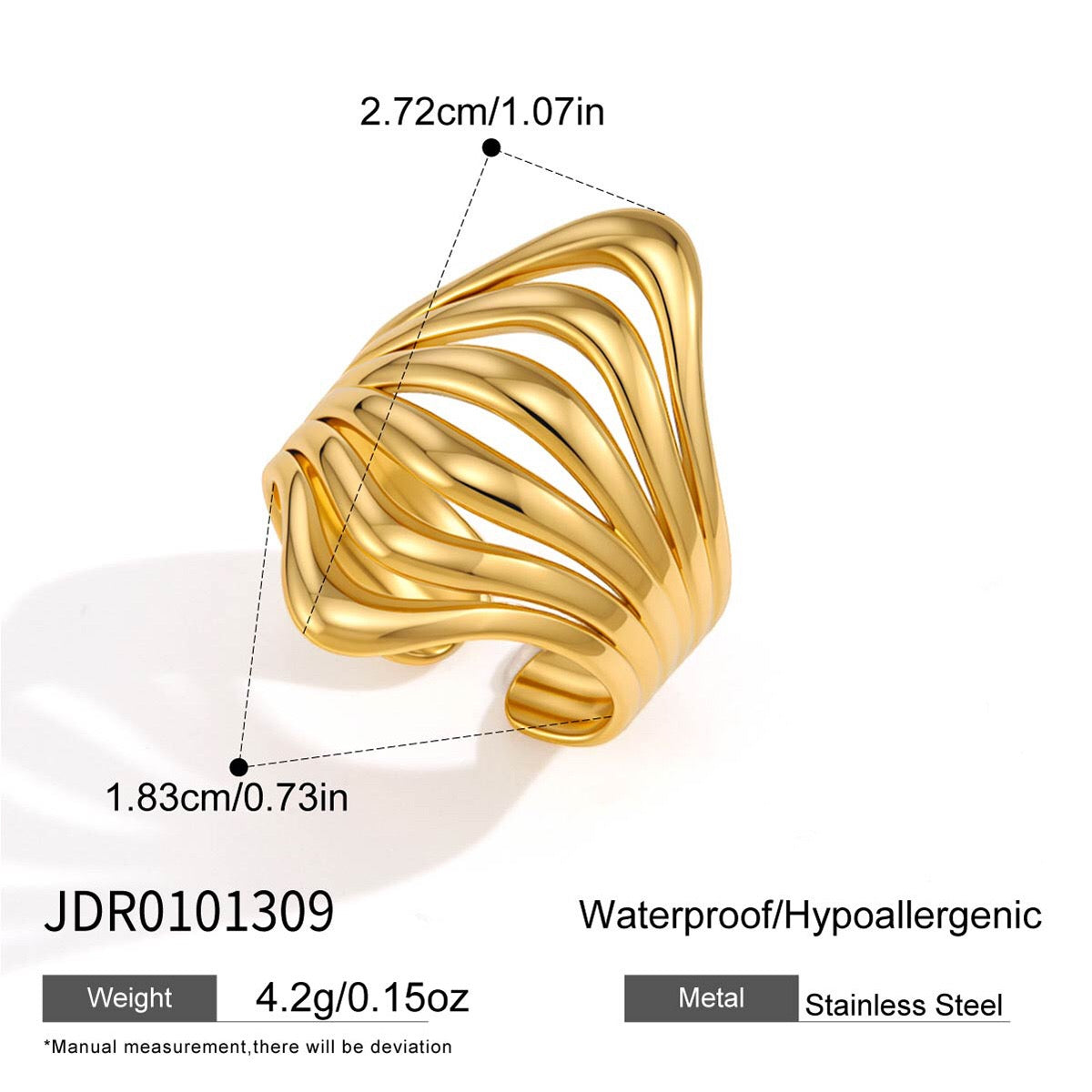 18K Gold Linear Muse Geometric Statement Ring