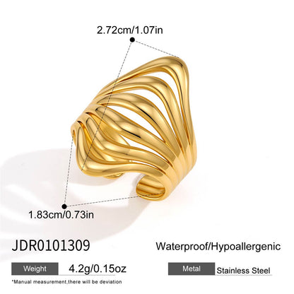 18K Gold Linear Muse Geometric Statement Ring