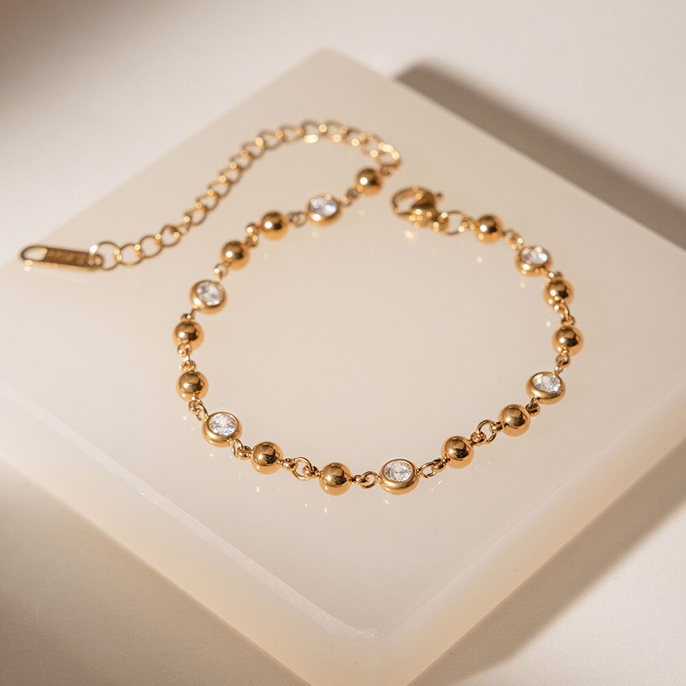 18K Gold Starry Light Dainty Bezel Beaded Chain Bracelet