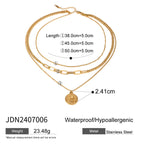 18K Gold Coin Pendant Paperclip Chain Layered Necklace Set