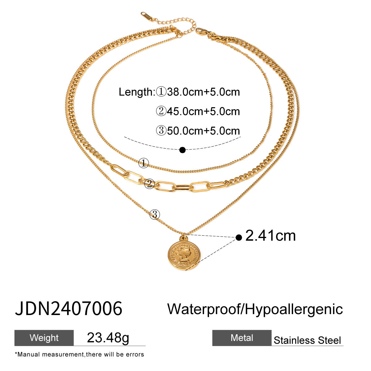 18K Gold Coin Pendant Paperclip Chain Layered Necklace Set