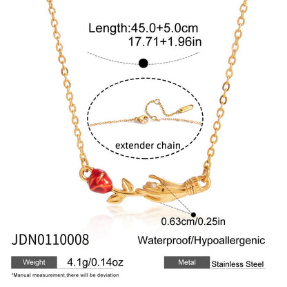 18K Gold Confession Red Rose Pendant Necklace