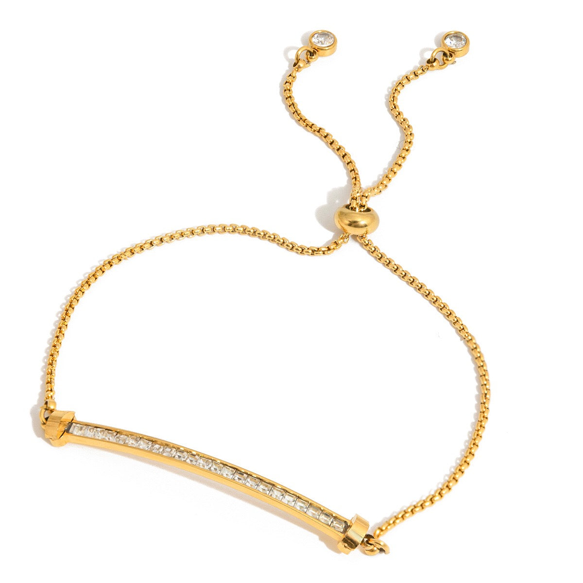 18K Gold Bejeweled Smile Line Dainty Chain Bracelet
