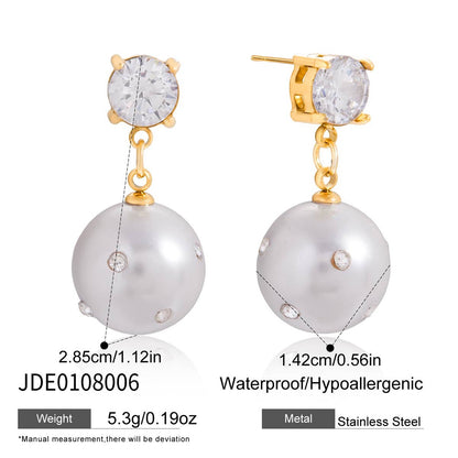 18K Gold Eternal Gleam Pearl Drop CZ Stud Dangle Earrings