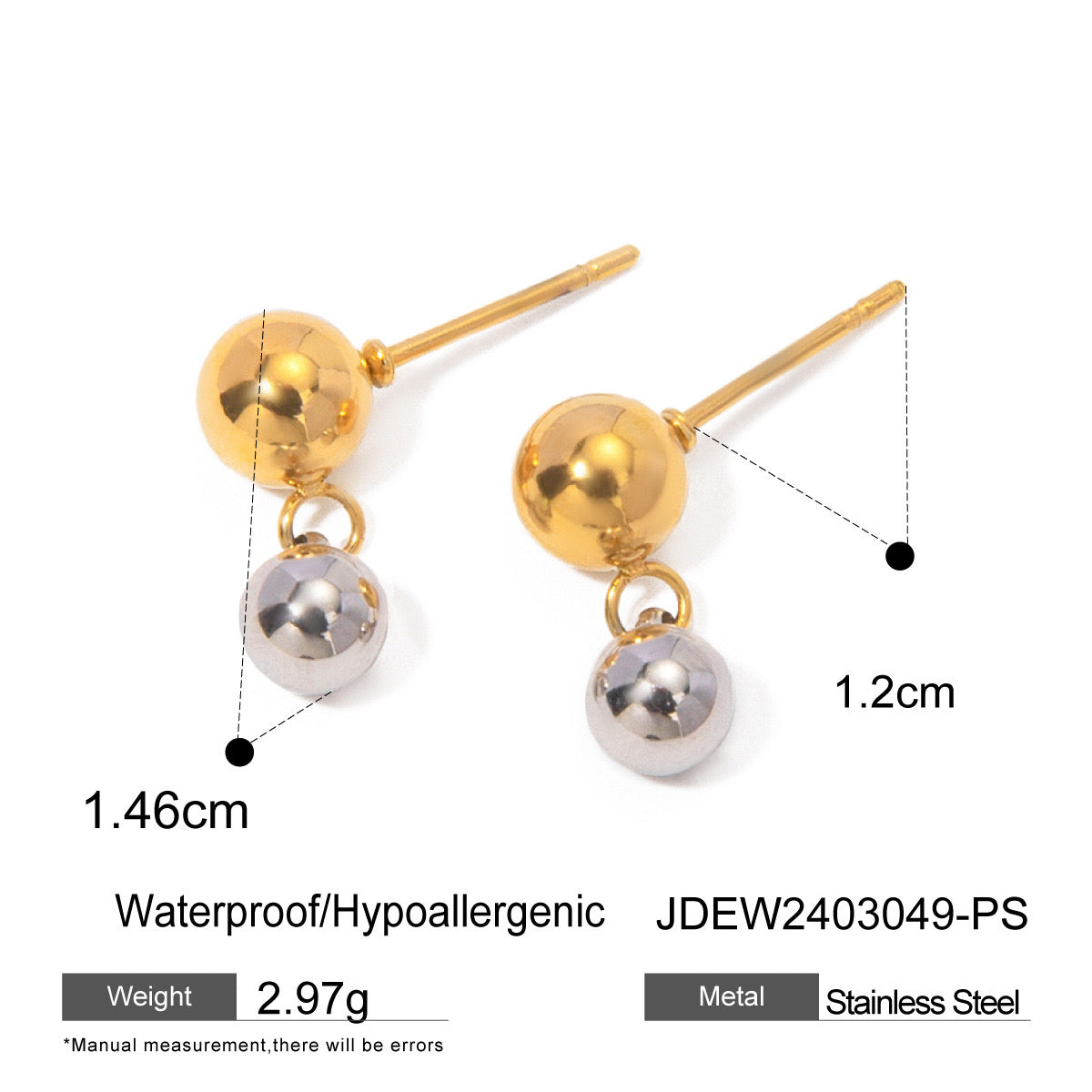 18K Gold Two Tone Mini Dangle Stud Earrings