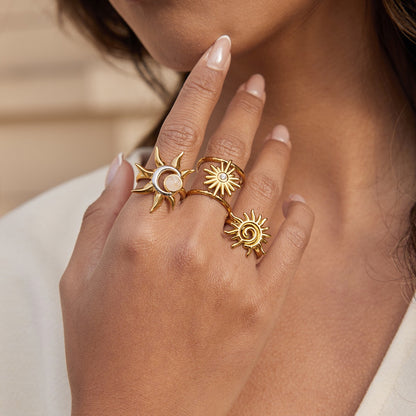 18K Gold Sunbeam Chunky Statement Sun Ring