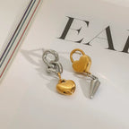 18K Gold and Silver Two Tone Love Lock Statement Stud Dangle Earrings