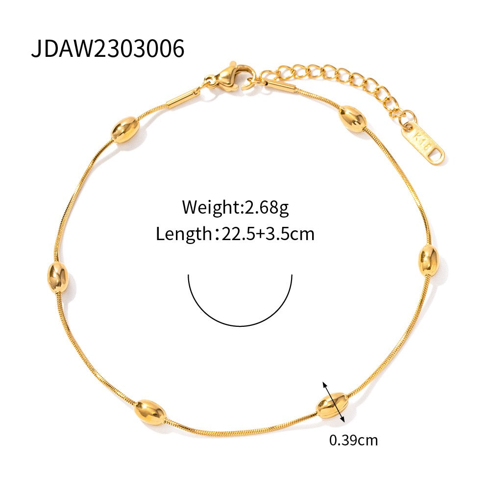 18K Gold Simple Beads Dainty Chain Anklet